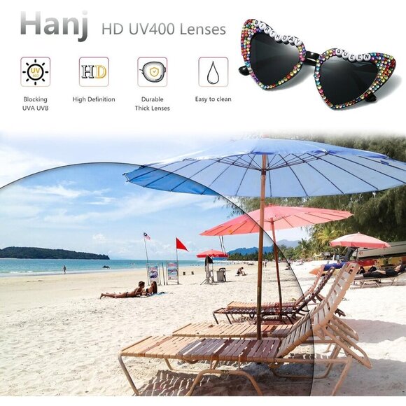 ?Women Black Heart Shaped Sunglasses Birthday Queen Glasses Heart Sunglasses main image 4